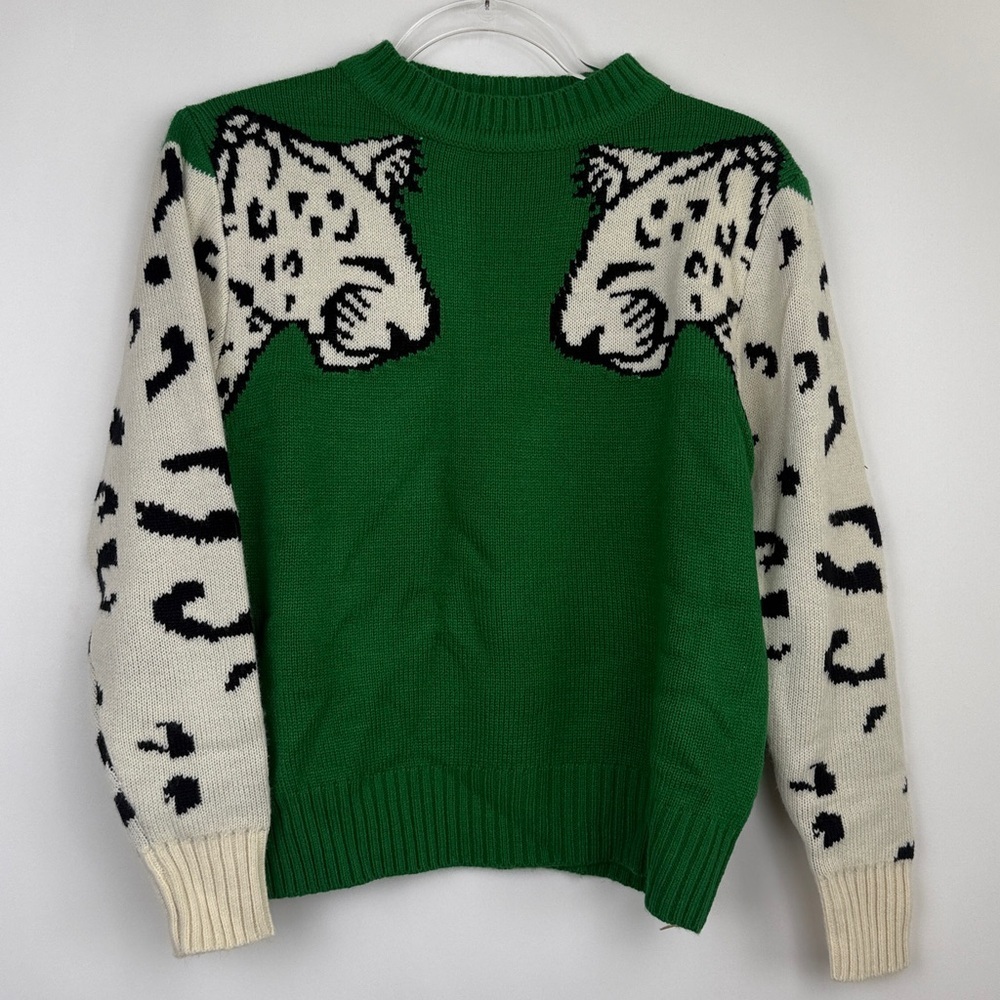 Junboon Leopard Print Knitted Pullover Sweaters Long Sleeve Crew Neck Top M - Picture 4 of 9